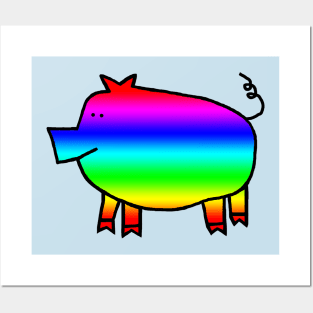 Bright Rainbow Pig for Kids Posters and Art